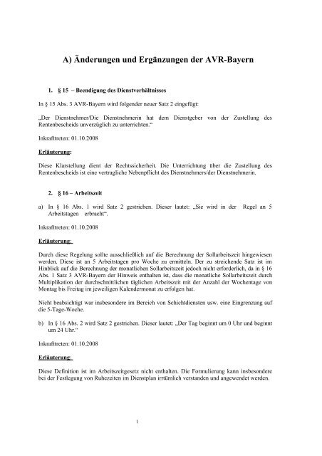 A) Ãnderungen und ErgÃ¤nzungen der AVR-Bayern - VKM Bayern