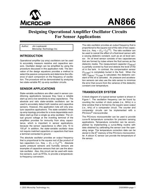 Designing Operational Amplifier Oscillator Circuits for ... - Microchip