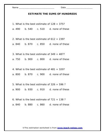 ESTIMATE THE SUMS OF HUNDREDS 1. What is ... - Teach-nology