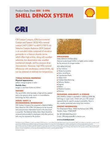 CRI Catalyst - SHELL DENOX SYSTEM