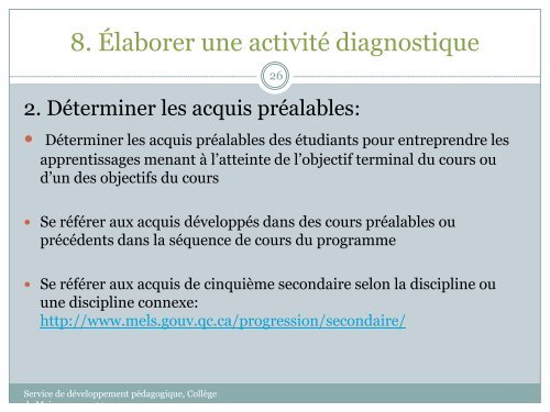 L'évaluation diagnostique - Accueil Service de développement ...