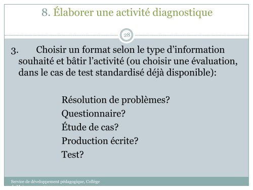 L'évaluation diagnostique - Accueil Service de développement ...