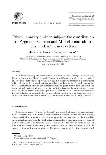 Ethics, morality and the subject: the contribution of Zygmunt Bauman ...