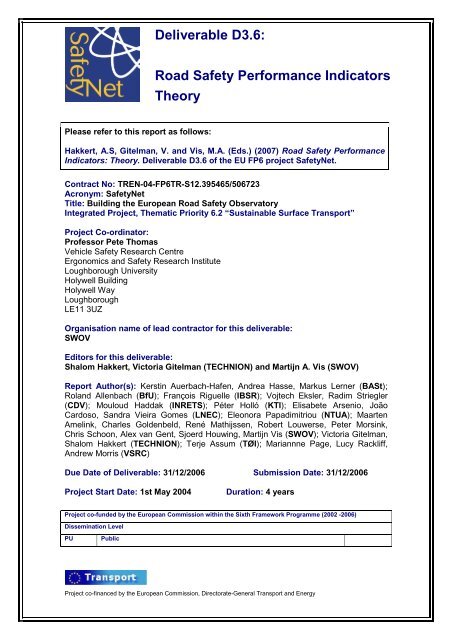 Safety Performance Indicators: Theory - ERSO - Swov