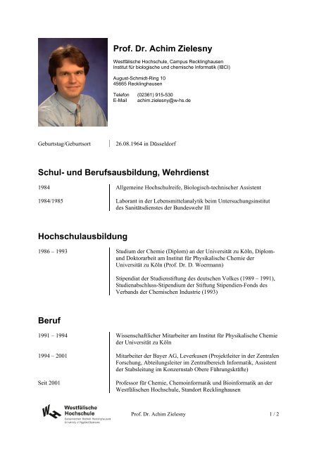 Prof. Dr. Achim Zielesny - WestfÃ¤lische Hochschule