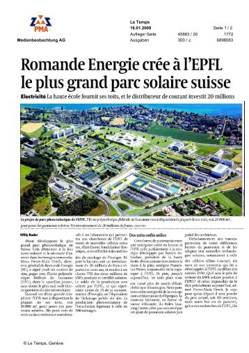 Romande Energie crÃ©e Ã 1 EPFL le plus grand parc solaire suisse