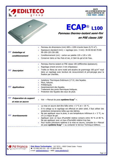 Fiche Technique Ecap L100 - dthX