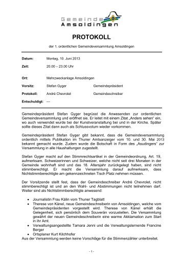 Protokoll der Gemeindeversammlung vom 10.06.2013 - Amsoldingen