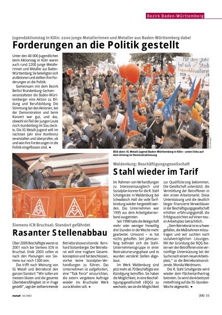 Baden-Württemberg-Seiten in metall Ausgabe Oktober 2002