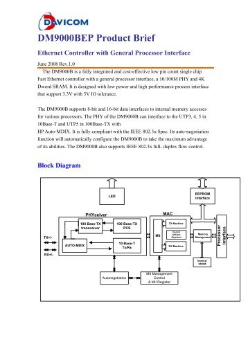 DM9000BEP Product Brief - Davicom Semiconductor Inc.