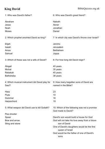 King David - Bible Quizzes and Puzzles