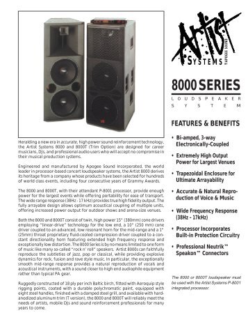 Apogee Artist 8000 Series Brochure - Apogee Sound