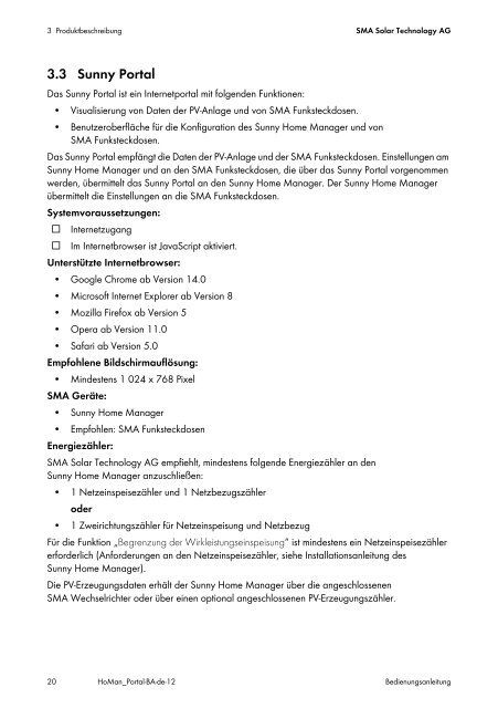 SUNNY HOME MANAGER im Sunny Portal - SMA Solar Technology ...