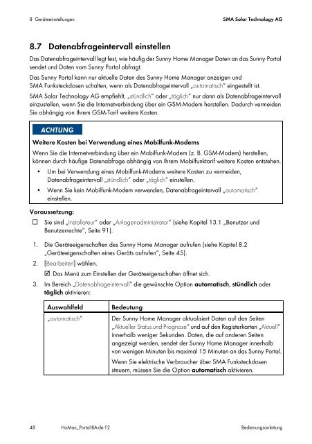 SUNNY HOME MANAGER im Sunny Portal - SMA Solar Technology ...