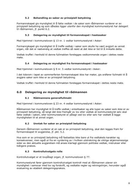 Generelle prinsipper for fordeling av fullmakter og ... - Asker kommune