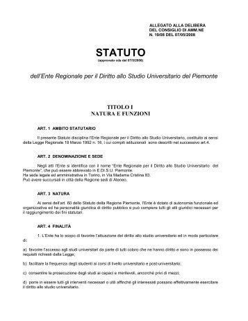 Lo statuto - Ente Regionale per il Diritto allo Studio Universitario del ...