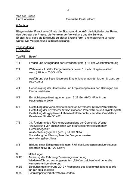 Niederschrift zur Sitzung des Rates am 18.09 ... - Gemeinde Weeze