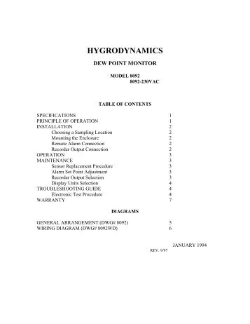 Hygrodynamics Dewpoint 8092 - Medical Gas Experts