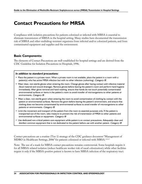 APIC MRSA Elimination Guideline