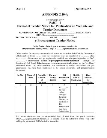 APPENDIX 2.10-A Format of Tender Notice for ... - Cg.nic.in