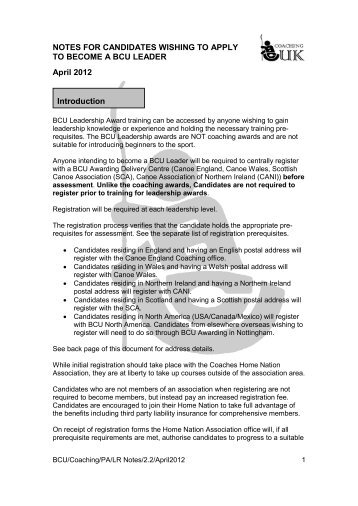 BCU Leadership Registration Guidance Notes - Canoe England