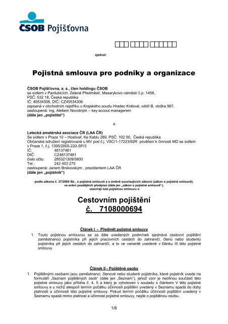 Smlouva Ä. 7108000694 s ÄSOB PojiÅ¡Å¥ovnou, a.s. - LAA