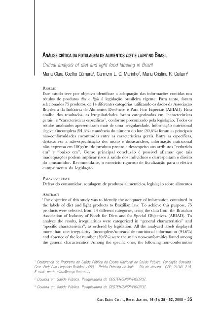 Análise crítica da rotulagem de alimentos diet e light no Brasil