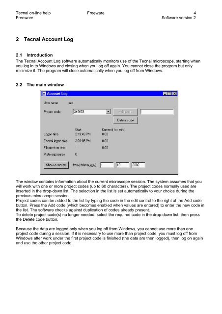 Tecnai on-line help manual -- Freeware Table of Contents