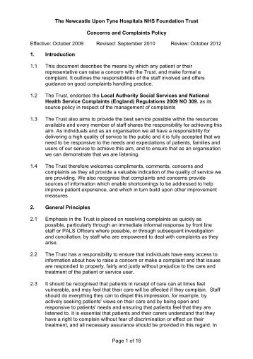 Concerns and Complaints Policy - Newcastle Hospitals