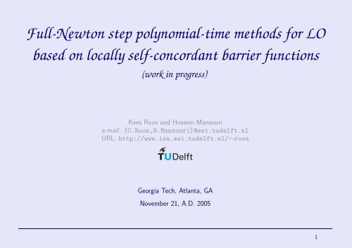 Full-Newton step polynomial-time methods for LO based on locally ...