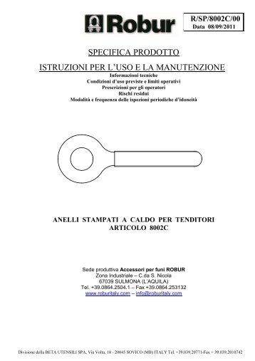 specifica prodotto istruzioni per l'uso e la manutenzione - Beta