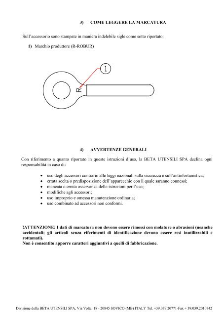 specifica prodotto istruzioni per l'uso e la manutenzione - Beta