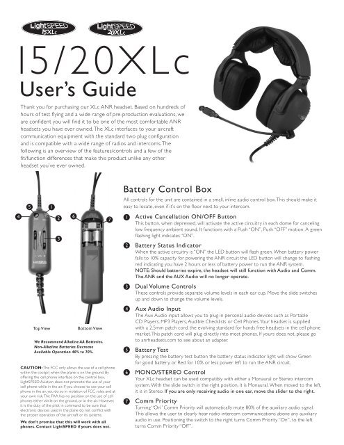 LightSpeed 15XLC & 20 XLC Headsets - Pilot Supplies