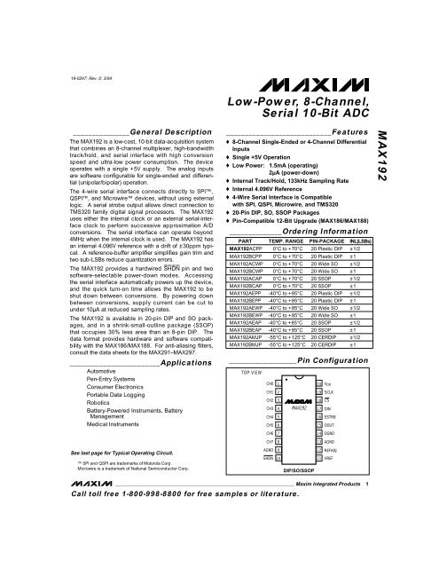 MAX192 Low-Power, 8-Channel, Serial 10-Bit ADC - Robotics UWA