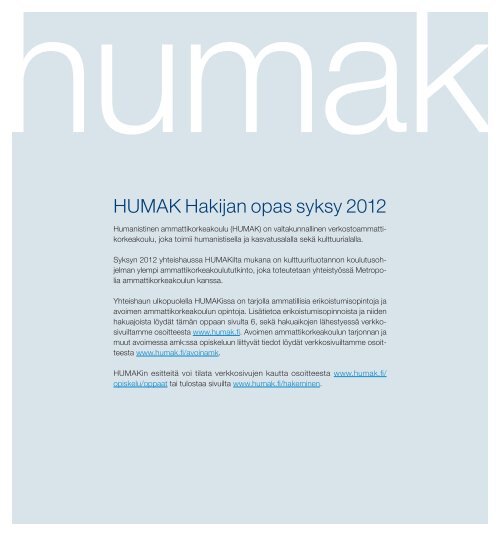 HAKIJAN OPAS SYKSY 2012 - Humanistinen ammattikorkeakoulu