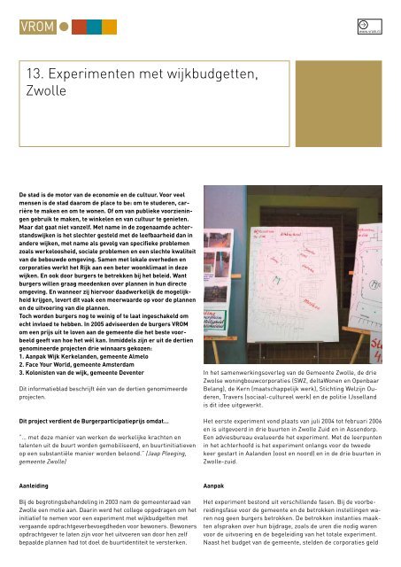13. Experimenten met wijkbudgetten, Zwolle - Kennisbank