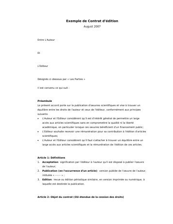 Exemple de Contrat d'Ã©dition - Copyright Toolbox