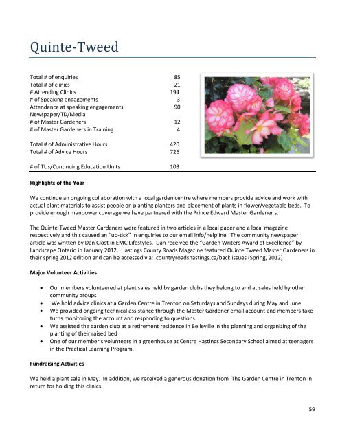 MGOI Annual Report 2012 - Master Gardeners of Ontario