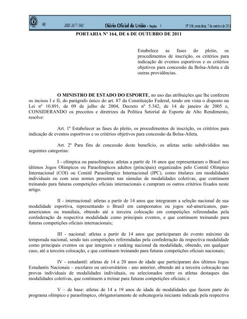 Portaria 164-2011 - ConfederaÃ§Ã£o Brasileira de Golfe