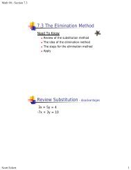 7.3 The Elimination Method Review Substitution - disadvantages