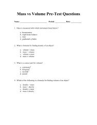 Mass vs Volume Pre-Test Questions