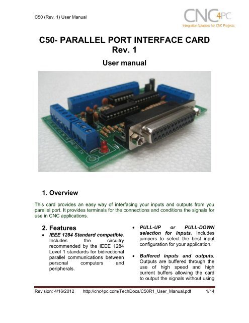 C50- PARALLEL PORT INTERFACE CARD Rev. 1 User ... - CNC4PC