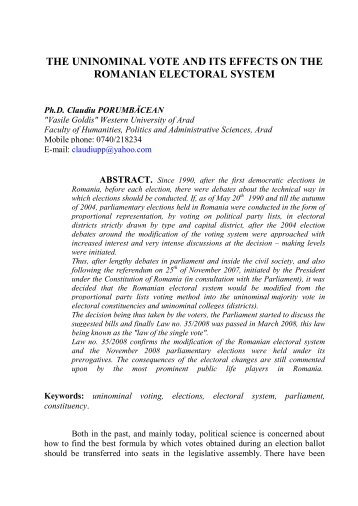 the uninominal vote and its effects on the romanian electoral system