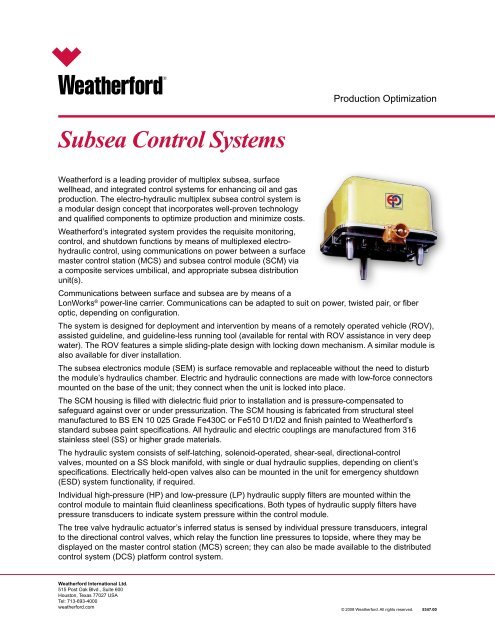 Subsea Control Systems - Weatherford International