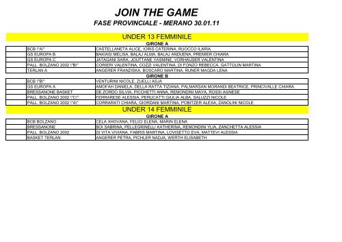 join the game fase provinciale - merano 30.01.11