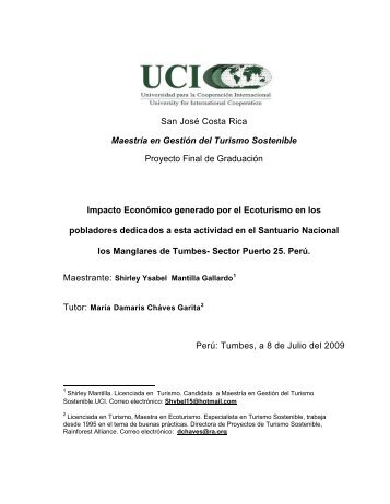 San JosÃ© Costa Rica MaestrÃ­a en GestiÃ³n del Turismo Sostenible ...