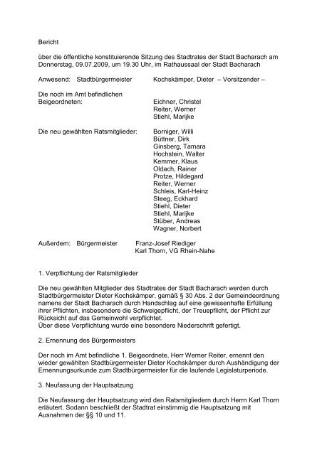 Bericht Ã¼ber die Ã¶ffentliche konstituierende Sitzung des ... - Bacharach