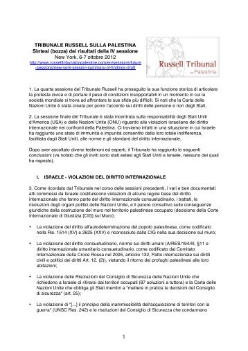 Tribunale Russell sulla Palestina, sintesi dei risultati della IV ...