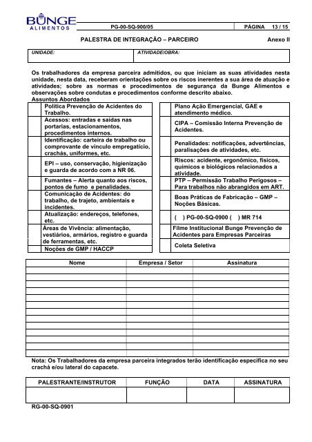 MANUAL DE SEGURANÃA PARA EMPRESAS PARCEIRAS - Bunge