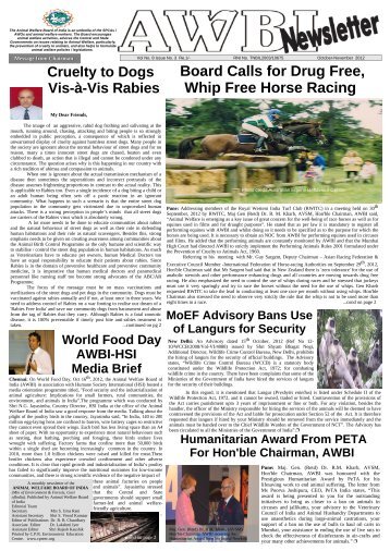 October-November 2012 Newsletter - Animal Welfare Board of India